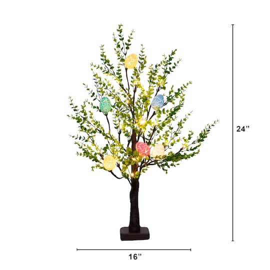 2ft. Pre-Lit Artificial Easter Egg Twig Tree with Greens and 24 Warm White LED Lights
